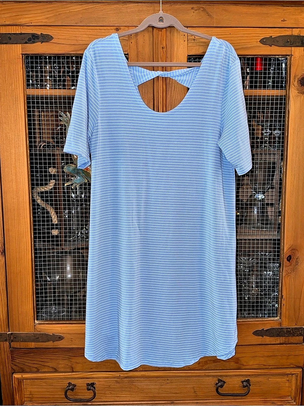 Fresh Produce Blue Striped Twist Detail Dress Size Large Made in USA